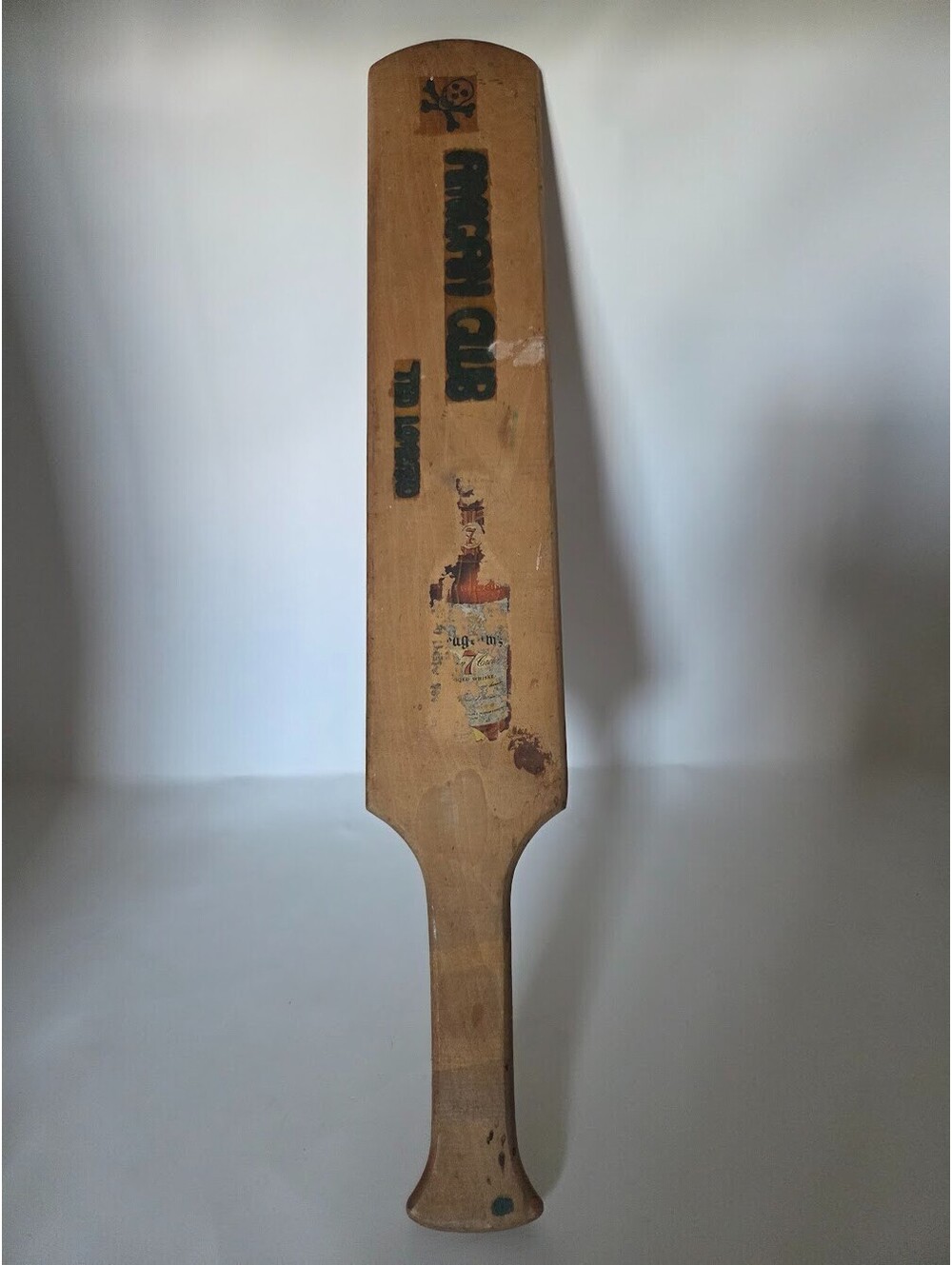 Vintage Amigan Club Wooden Paddle – Ted Lombard with Bottle Decals